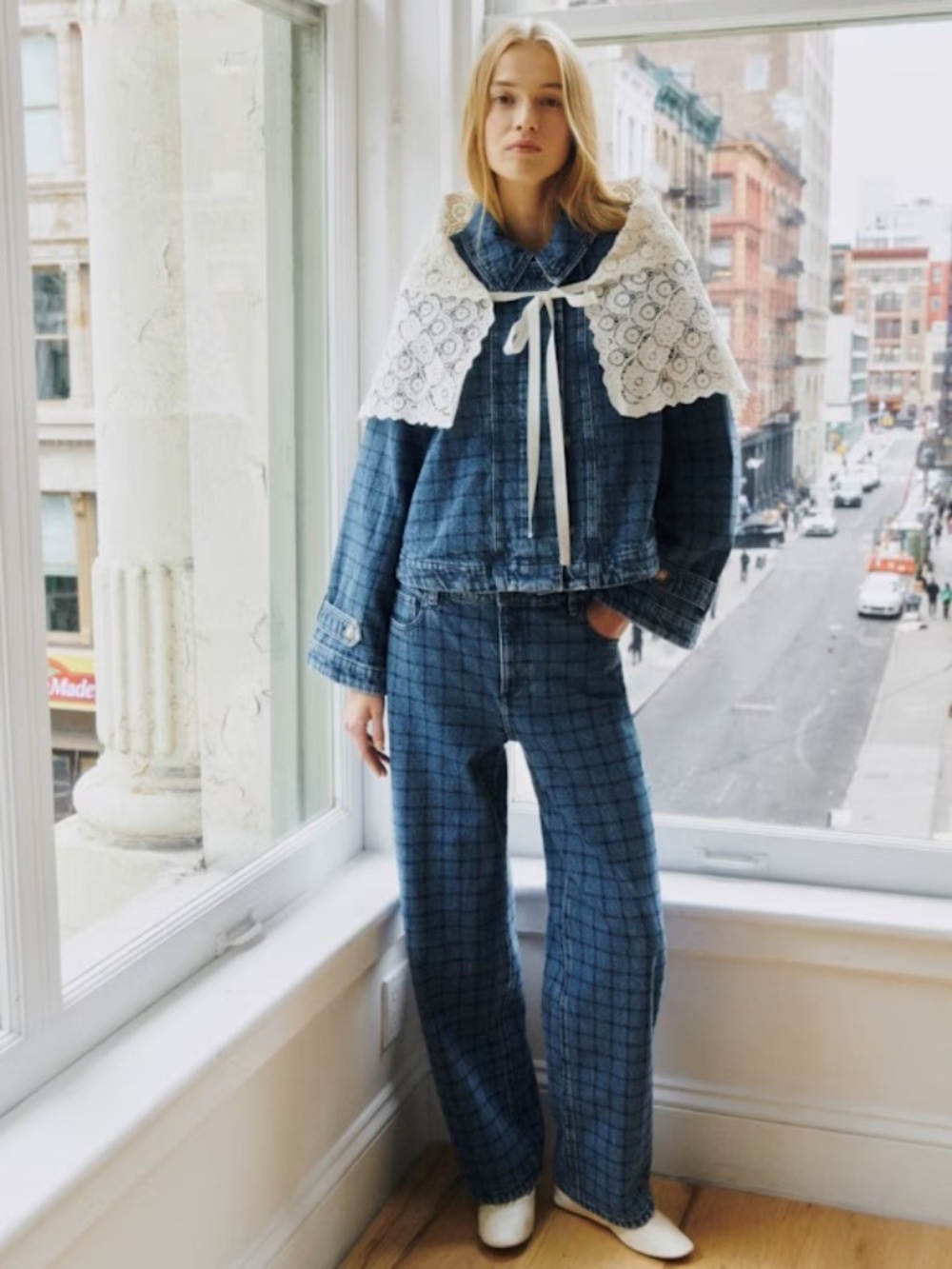 Sezane Le 90's Trousers - Sézane X Sea Ny Denim With Navy Embroidery - Size 6 - Picture 2 of 6